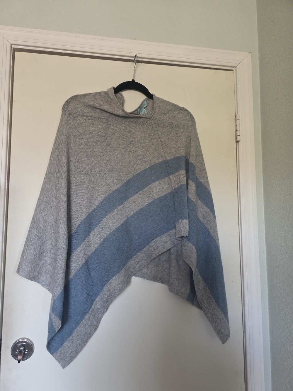 Celeste Gray and Blue Wool Cashmere Blend  Striped Poncho Sweater
